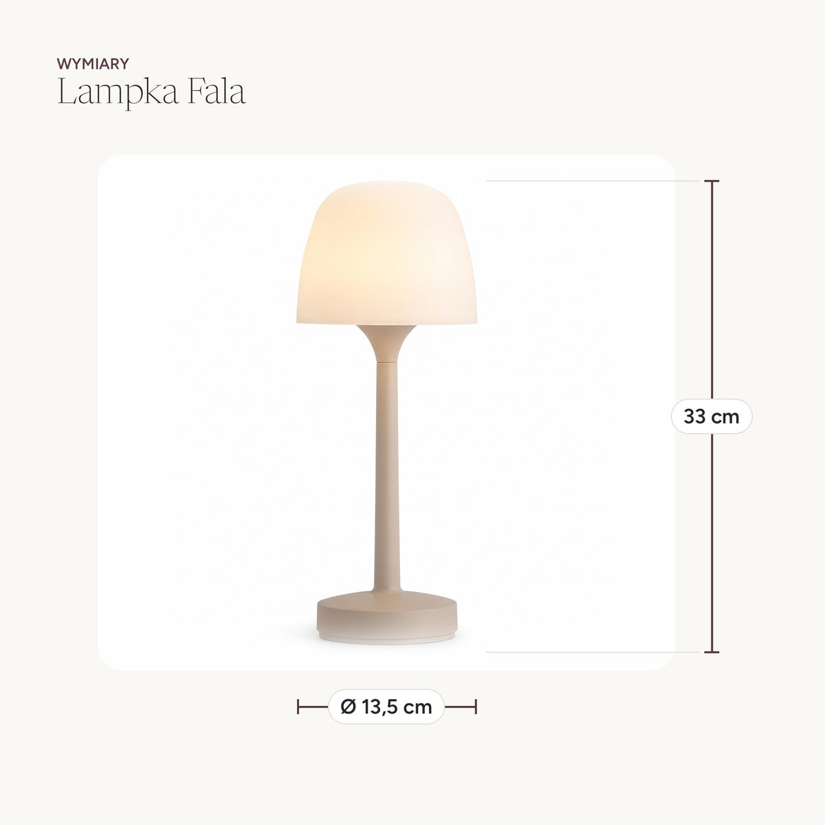 Wymiary lampki Fala: średnica 13,5 cm, wysokość 33 cm